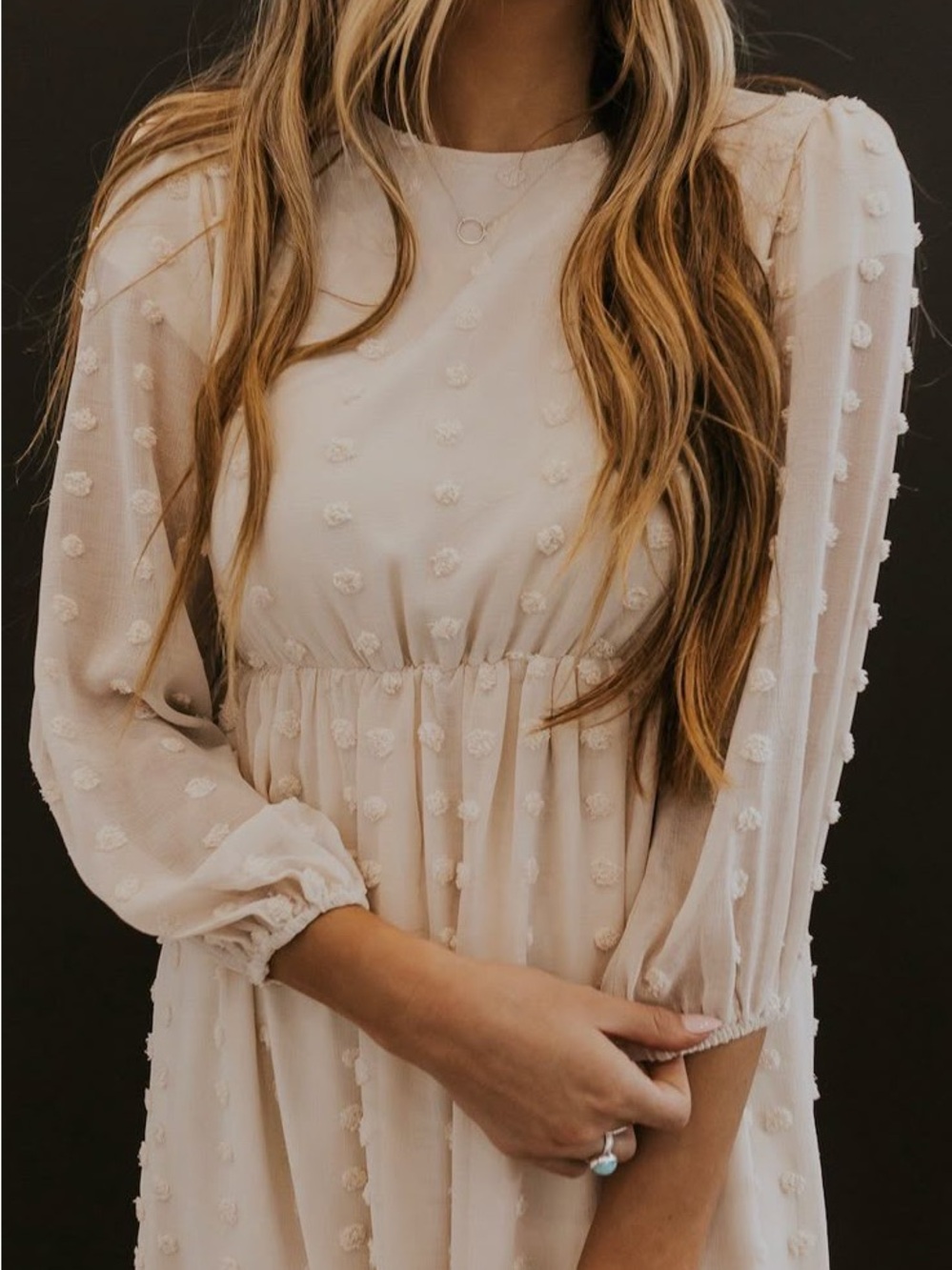 Rooleee Cream Dot Midi Dress
